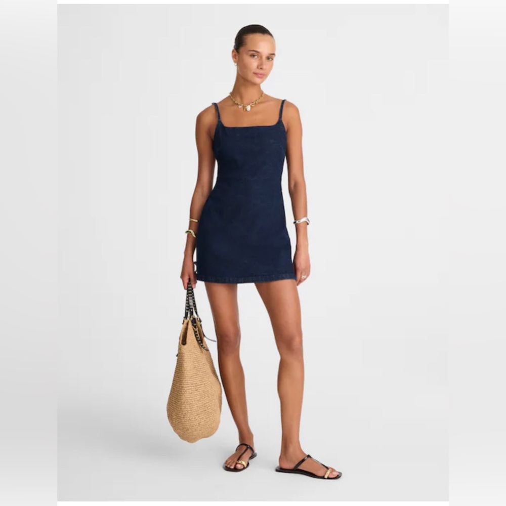 Lex + Alex Navy Blue Spaghetti Strap Textured Mini Babydoll Dress Size Small
